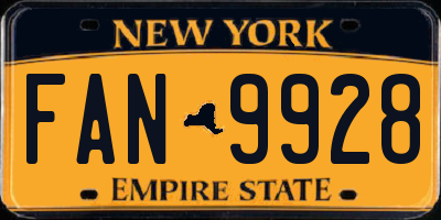NY license plate FAN9928