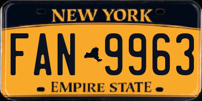 NY license plate FAN9963