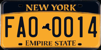 NY license plate FAO0014