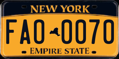 NY license plate FAO0070
