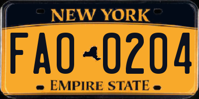 NY license plate FAO0204