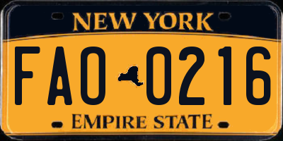 NY license plate FAO0216
