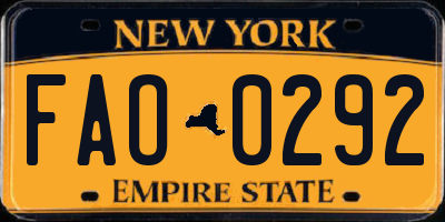 NY license plate FAO0292