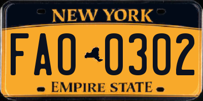 NY license plate FAO0302