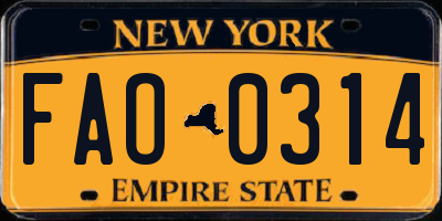 NY license plate FAO0314