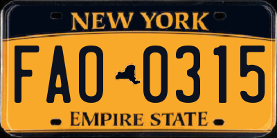 NY license plate FAO0315