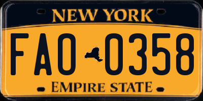 NY license plate FAO0358