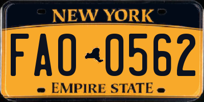 NY license plate FAO0562