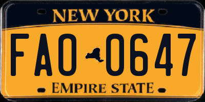 NY license plate FAO0647