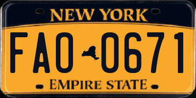 NY license plate FAO0671