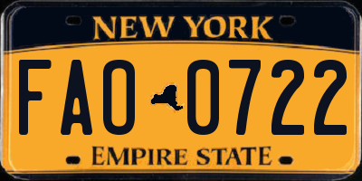 NY license plate FAO0722