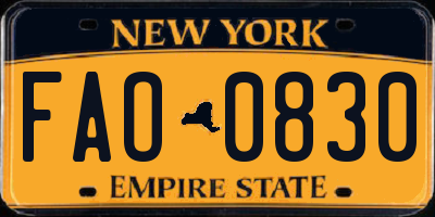 NY license plate FAO0830
