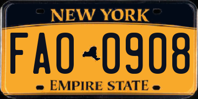 NY license plate FAO0908