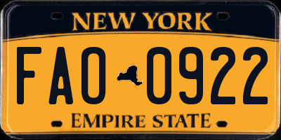 NY license plate FAO0922