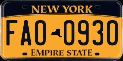 NY license plate FAO0930