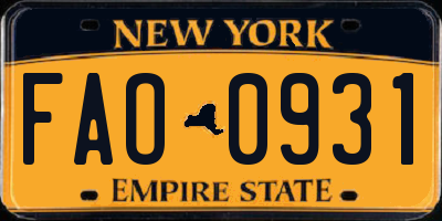 NY license plate FAO0931