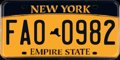 NY license plate FAO0982