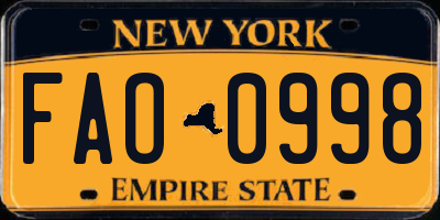 NY license plate FAO0998