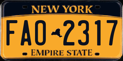 NY license plate FAO2317