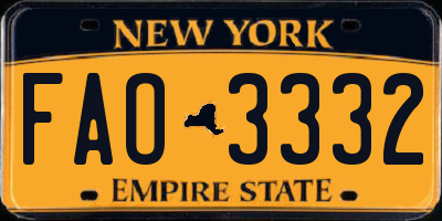 NY license plate FAO3332