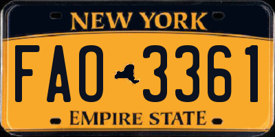 NY license plate FAO3361