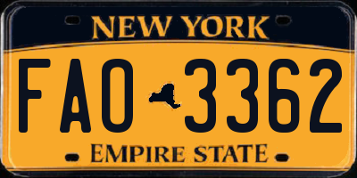 NY license plate FAO3362