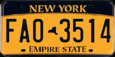 NY license plate FAO3514