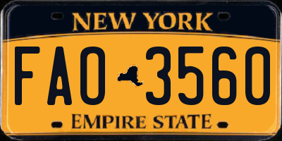 NY license plate FAO3560