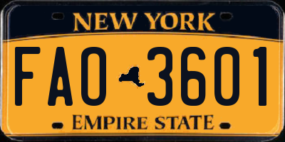 NY license plate FAO3601