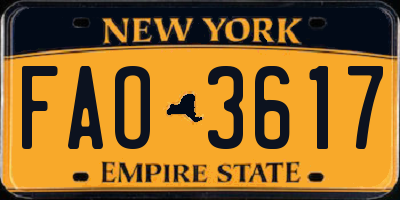 NY license plate FAO3617