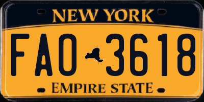NY license plate FAO3618