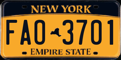 NY license plate FAO3701