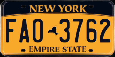 NY license plate FAO3762