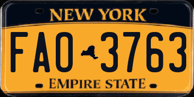 NY license plate FAO3763
