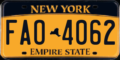 NY license plate FAO4062