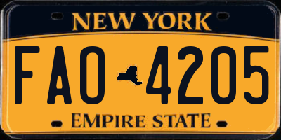 NY license plate FAO4205