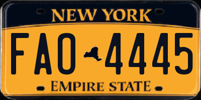 NY license plate FAO4445