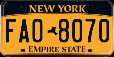 NY license plate FAO8070