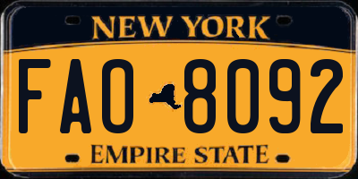 NY license plate FAO8092