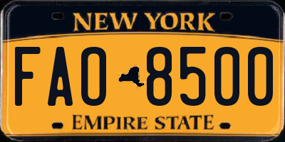 NY license plate FAO8500