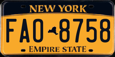 NY license plate FAO8758