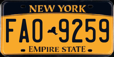 NY license plate FAO9259