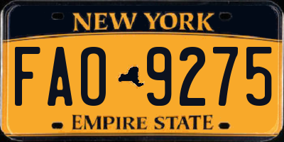 NY license plate FAO9275