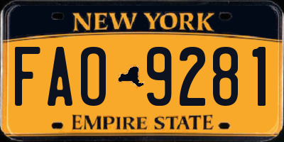 NY license plate FAO9281
