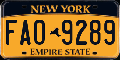 NY license plate FAO9289