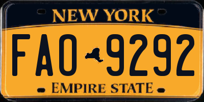 NY license plate FAO9292