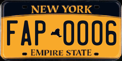 NY license plate FAP0006