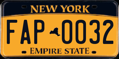 NY license plate FAP0032