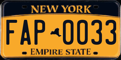 NY license plate FAP0033