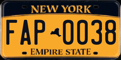 NY license plate FAP0038
